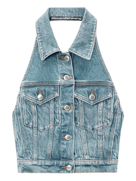 halterneck denim vest