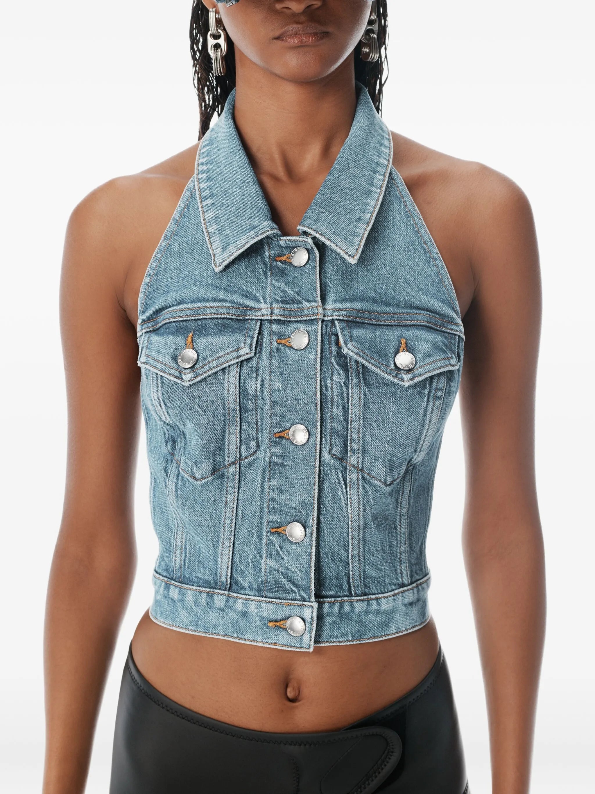 halterneck denim vest