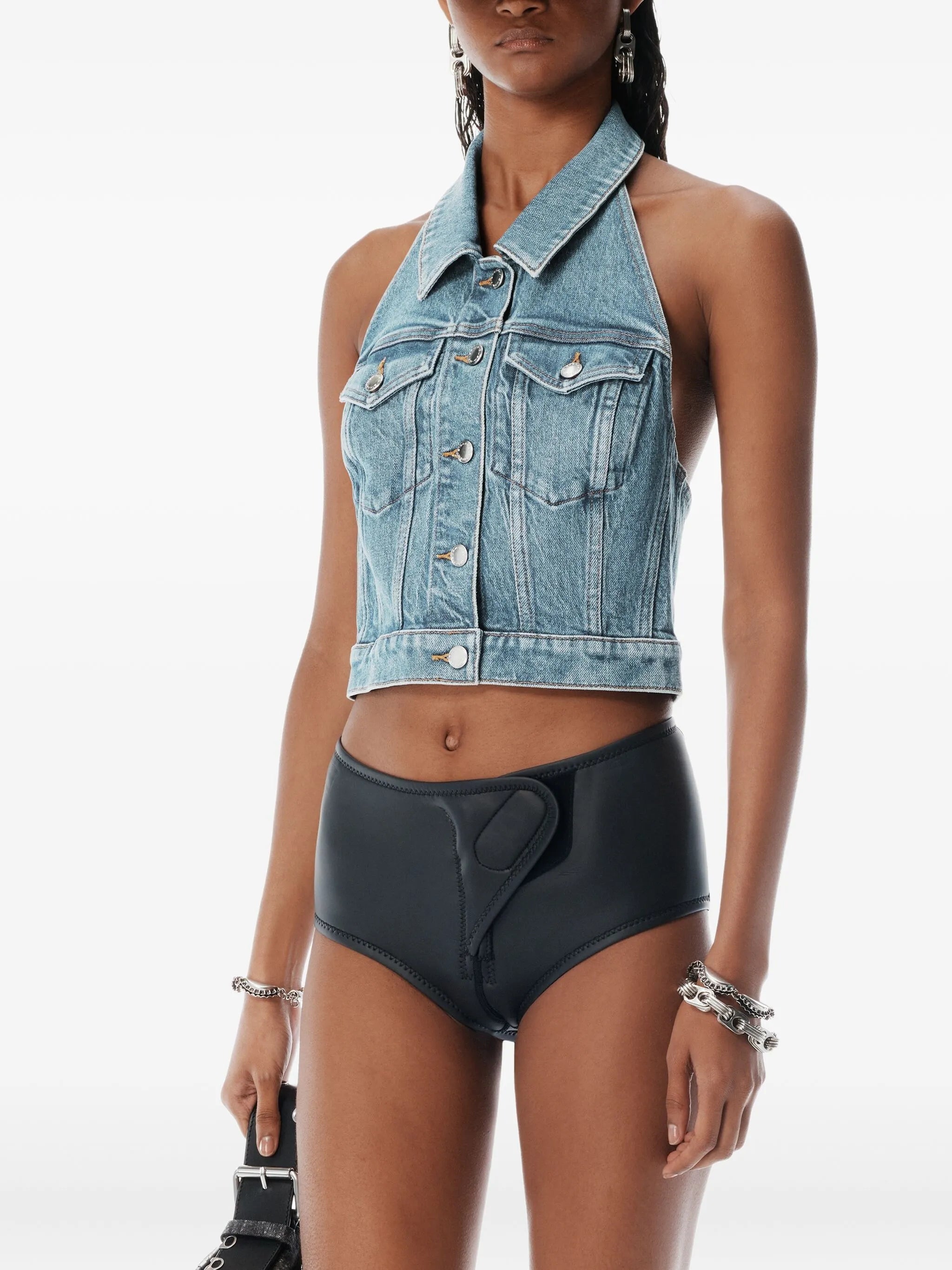 halterneck denim vest