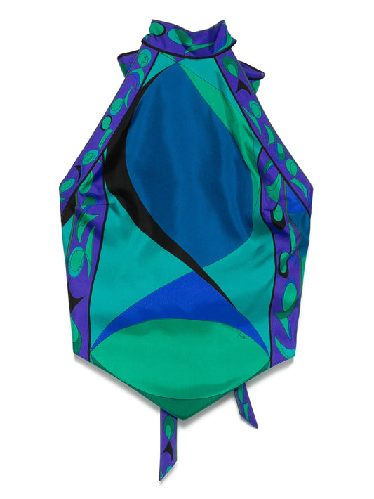 Pesci-print tie-detail halter top