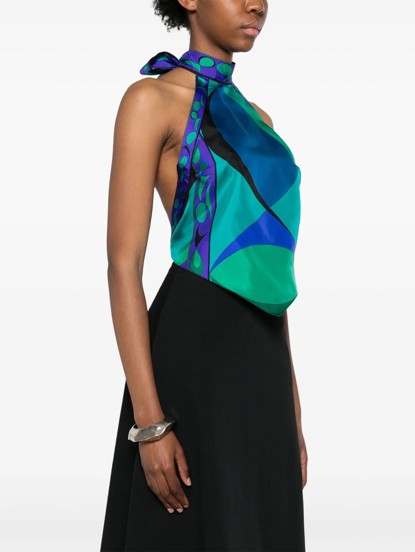 Pesci-print tie-detail halter top