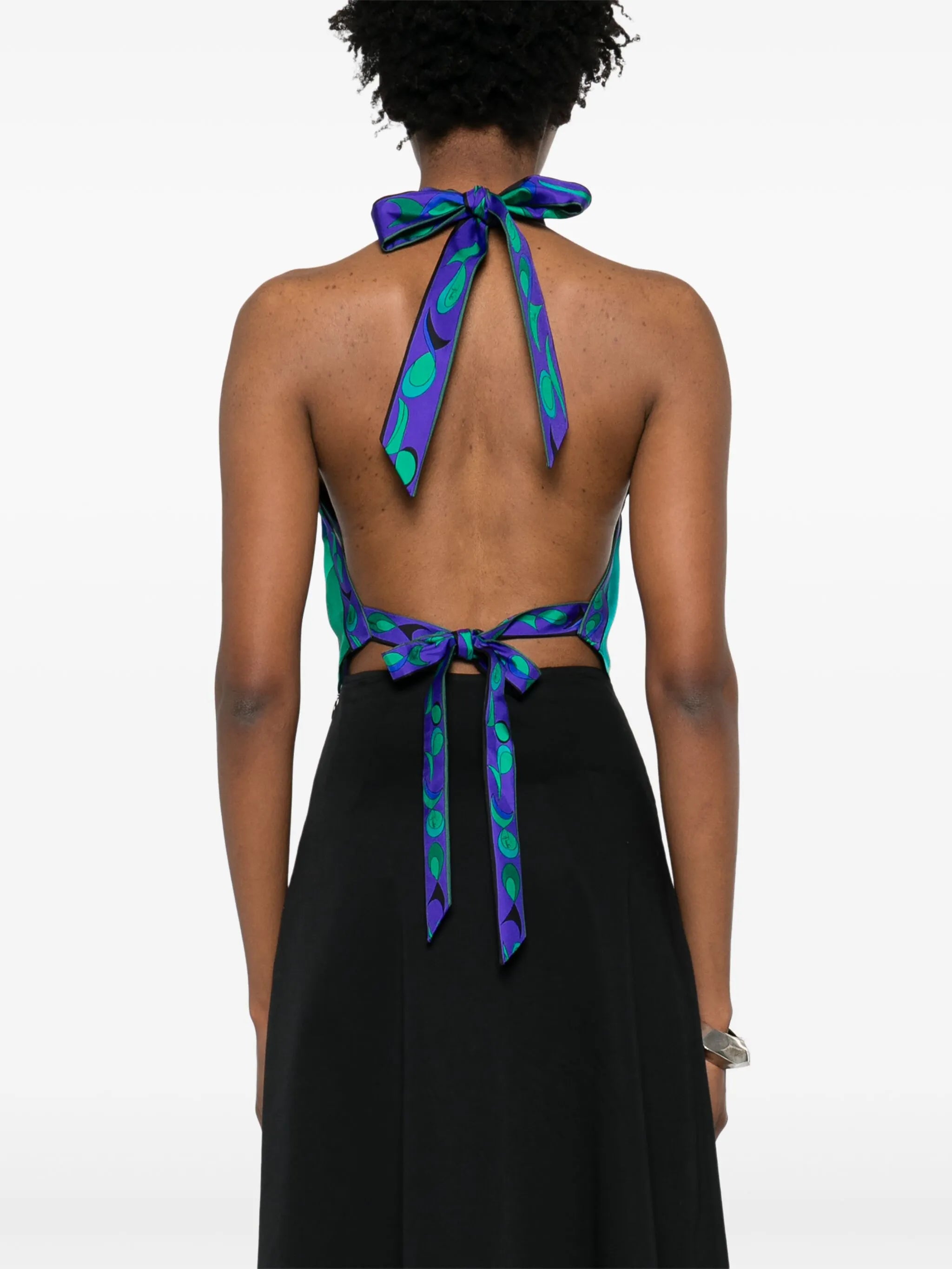 Pesci-print tie-detail halter top
