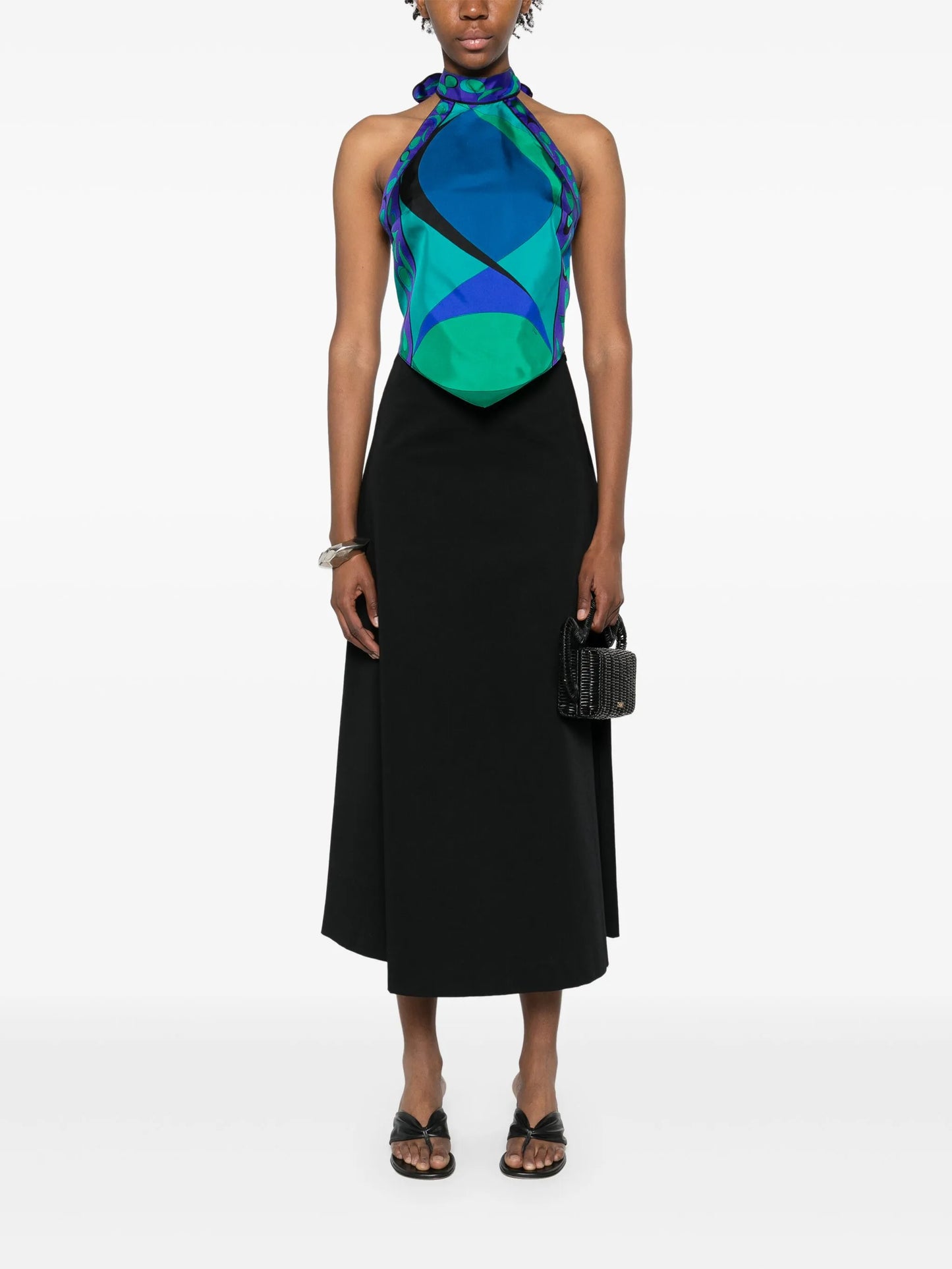 Pesci-print tie-detail halter top