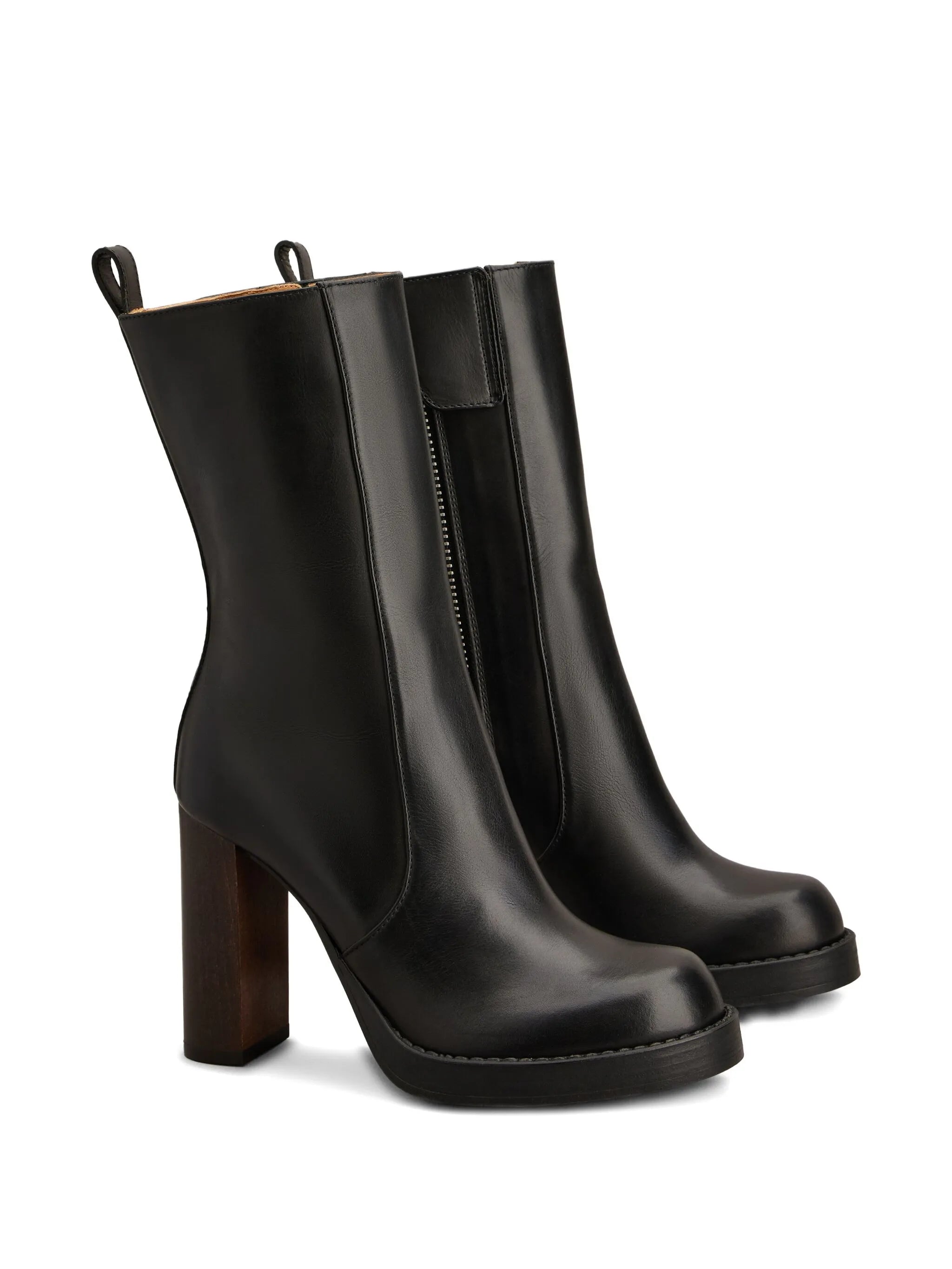 leather zip-fastening block-heel boots