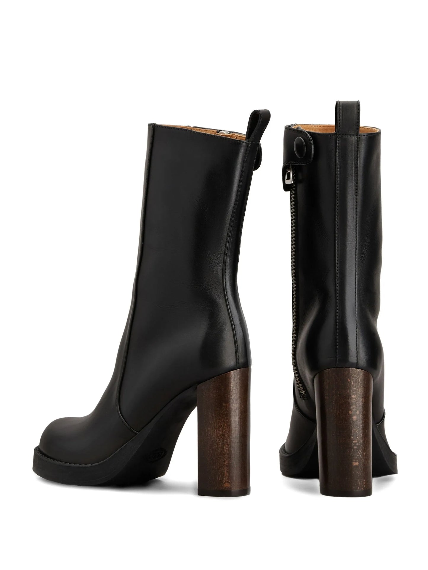 leather zip-fastening block-heel boots