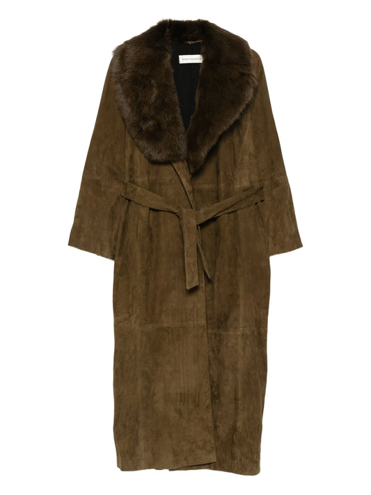 Briona faux-fur collar suede coat