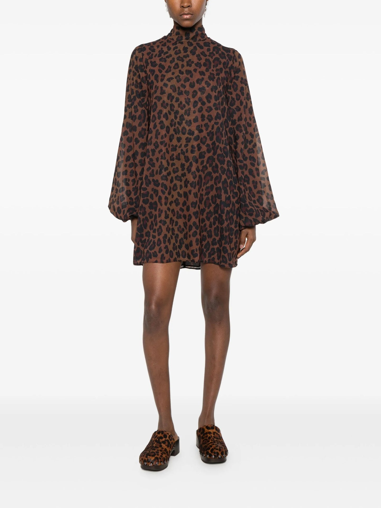 leopard-print high-neck mini dress