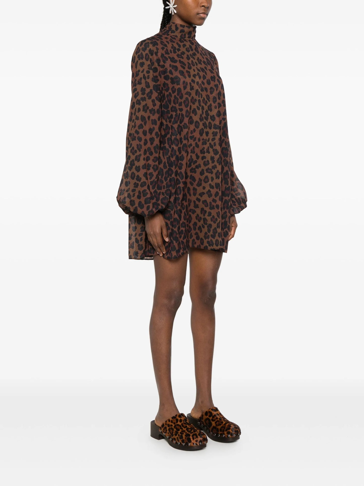 leopard-print high-neck mini dress