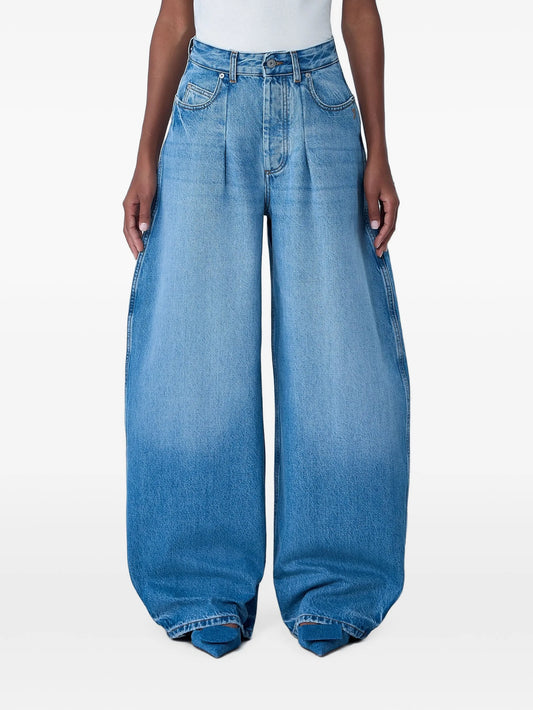 pleated-detail faded-effect jeans