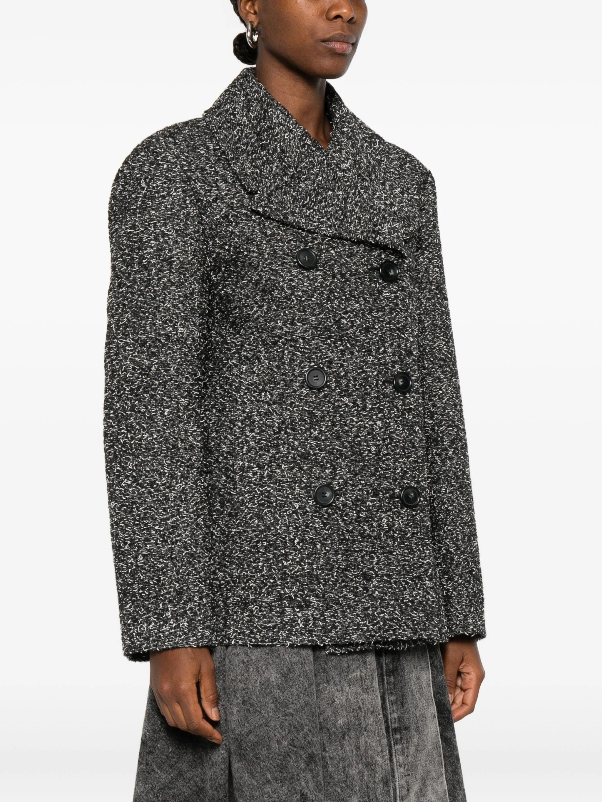 double-breasted speckled coat