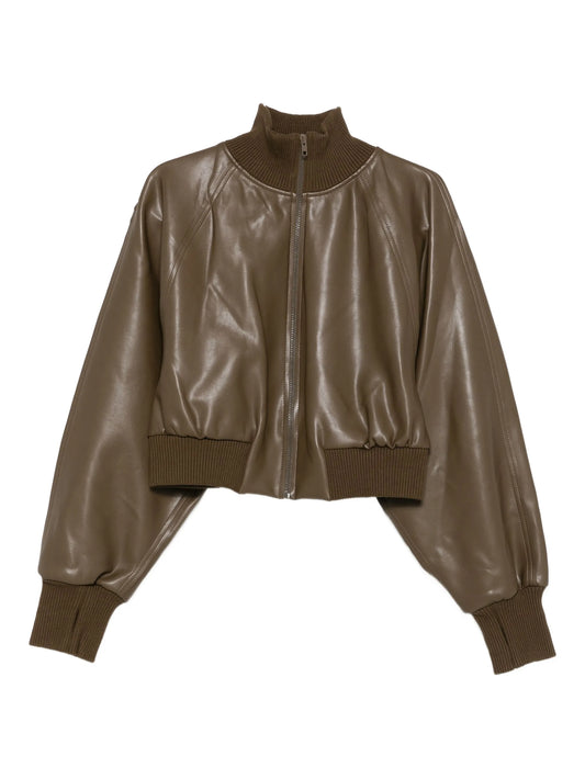 ribbed-cuff leather jacket