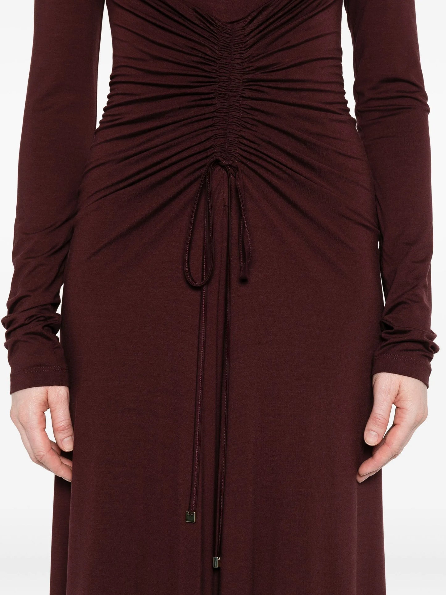 long-sleeve drawstring dress