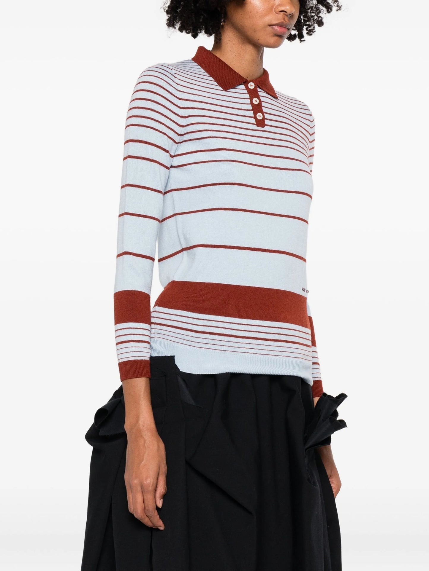 striped fine-knit polo top