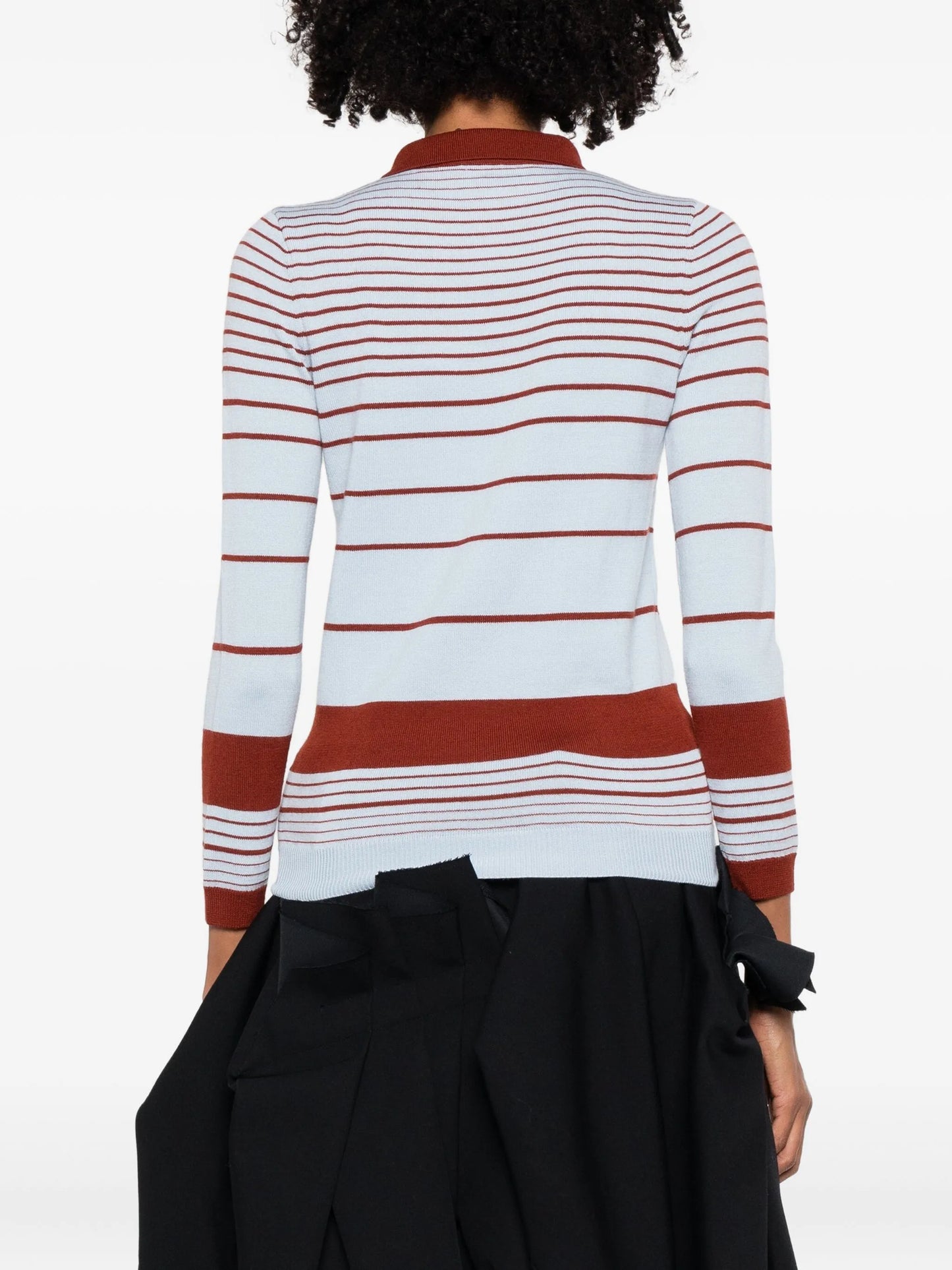 striped fine-knit polo top