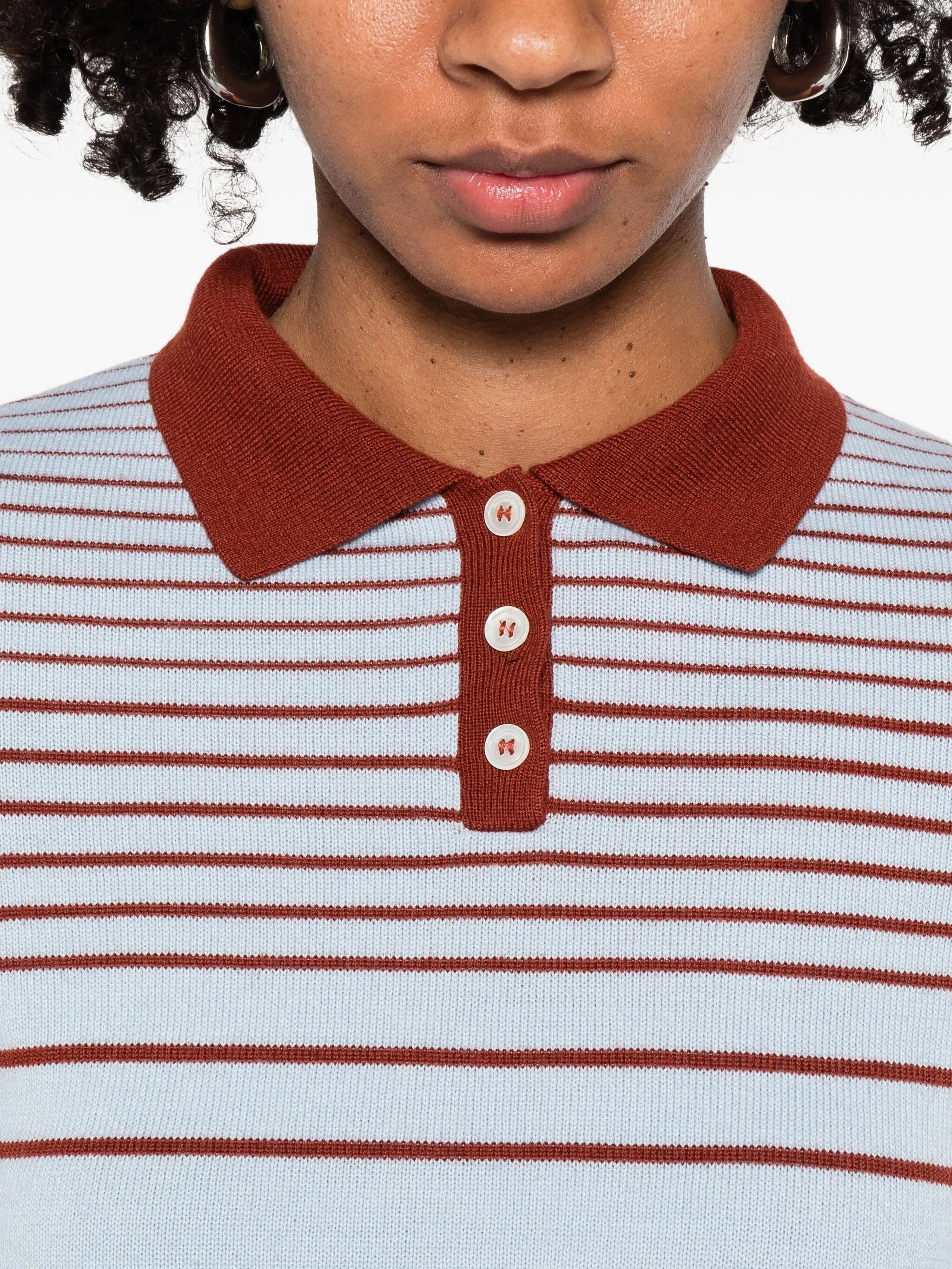 striped fine-knit polo top