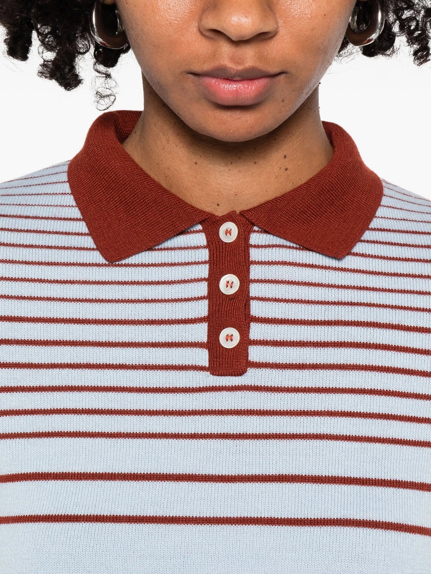 striped fine-knit polo top