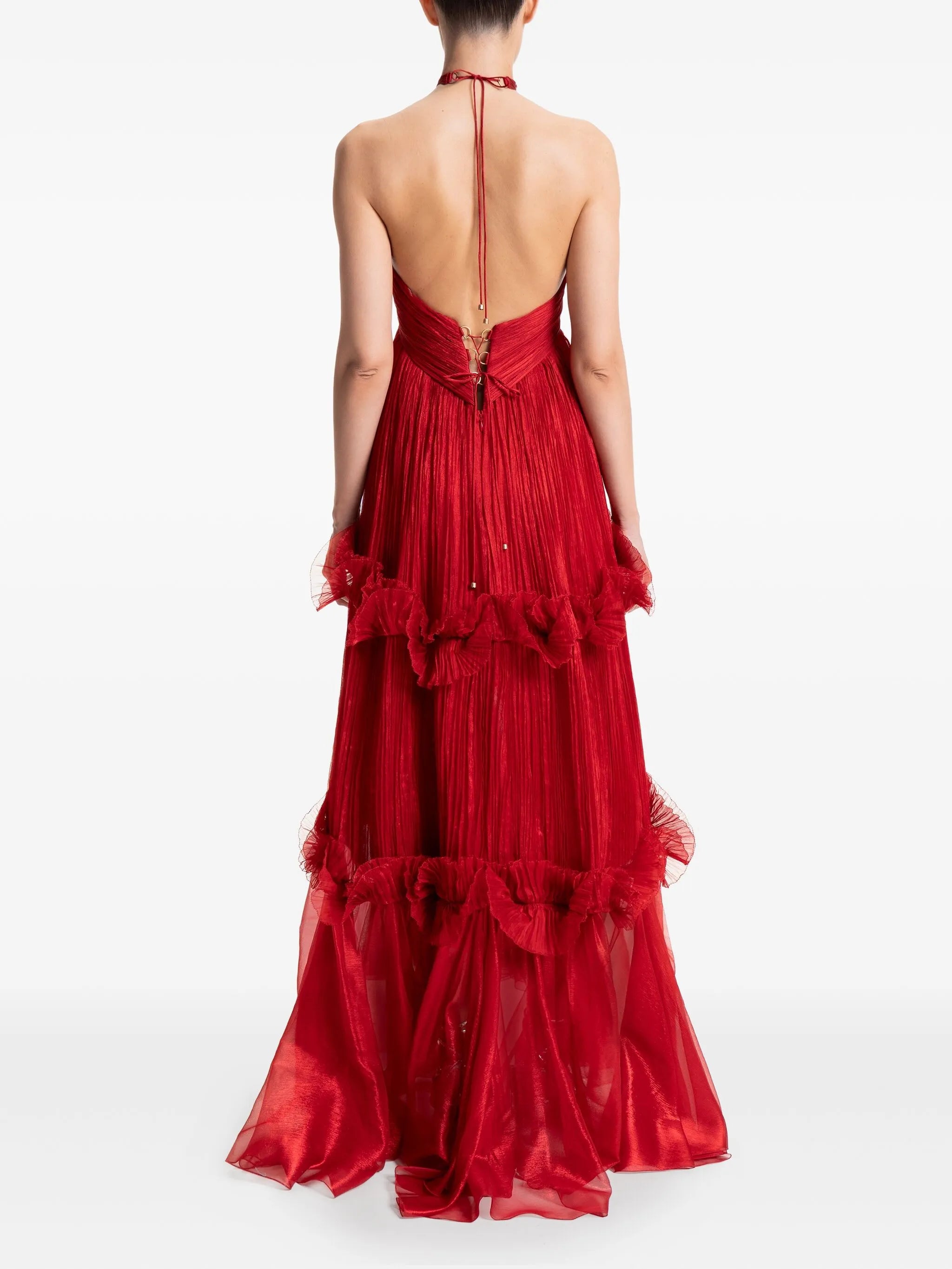 halter-neck ruffle-detail gown