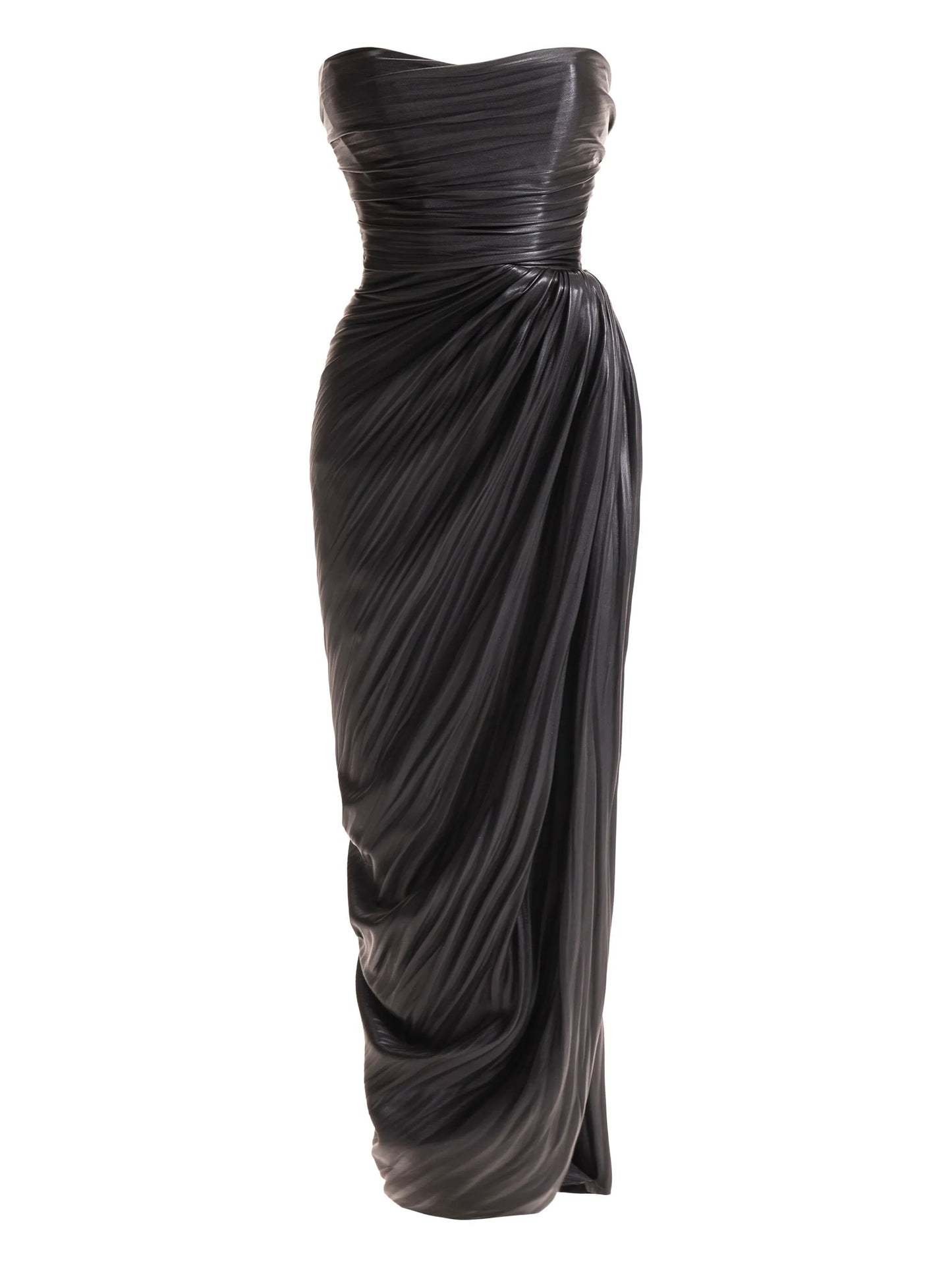 Calina pleated side-slit midi dress