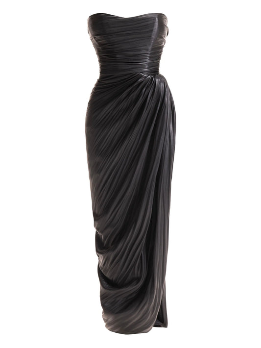 Calina pleated side-slit midi dress