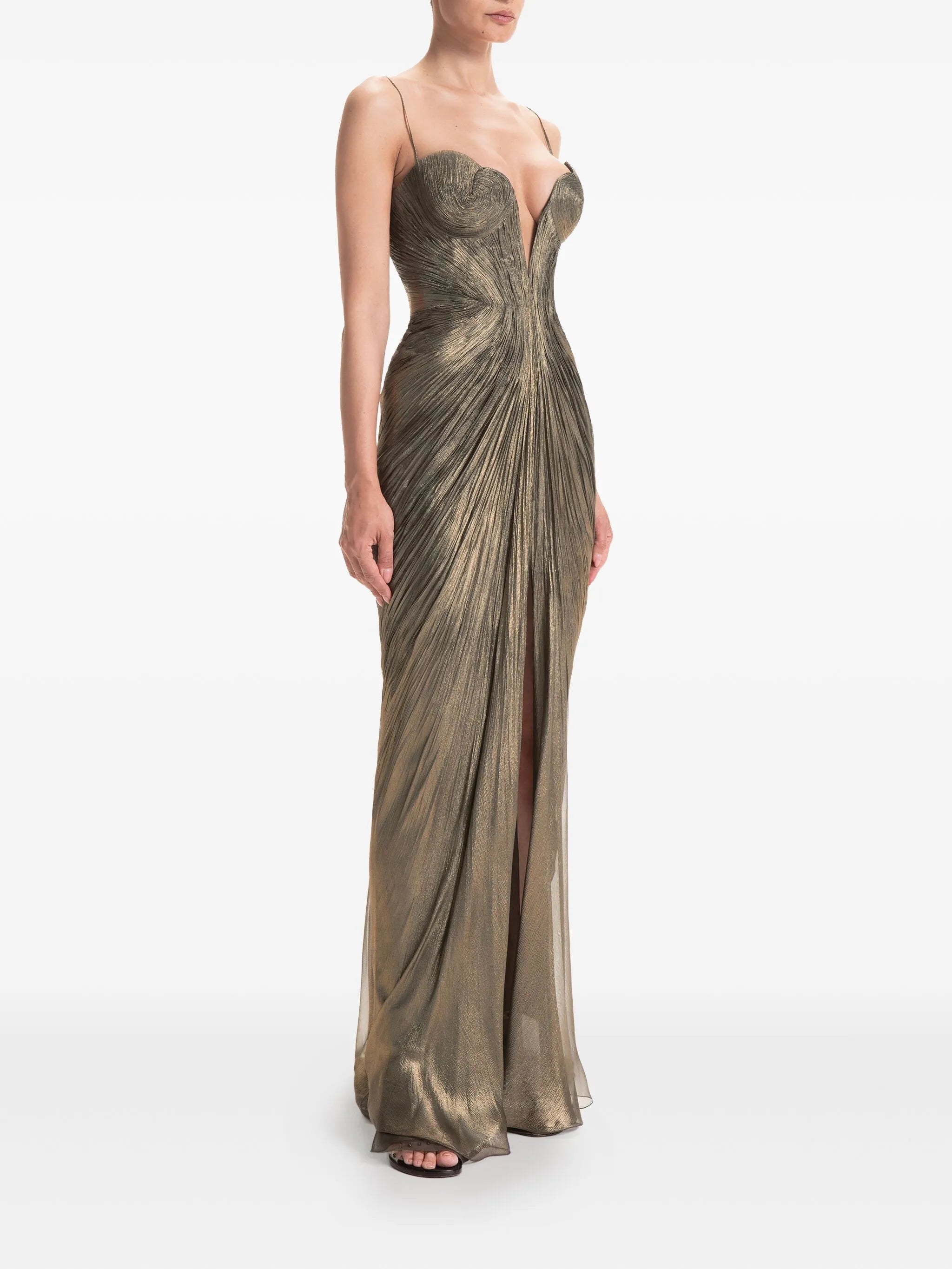 pleated-effect gown