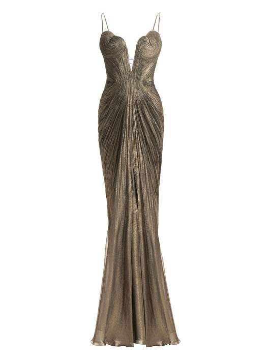pleated-effect gown