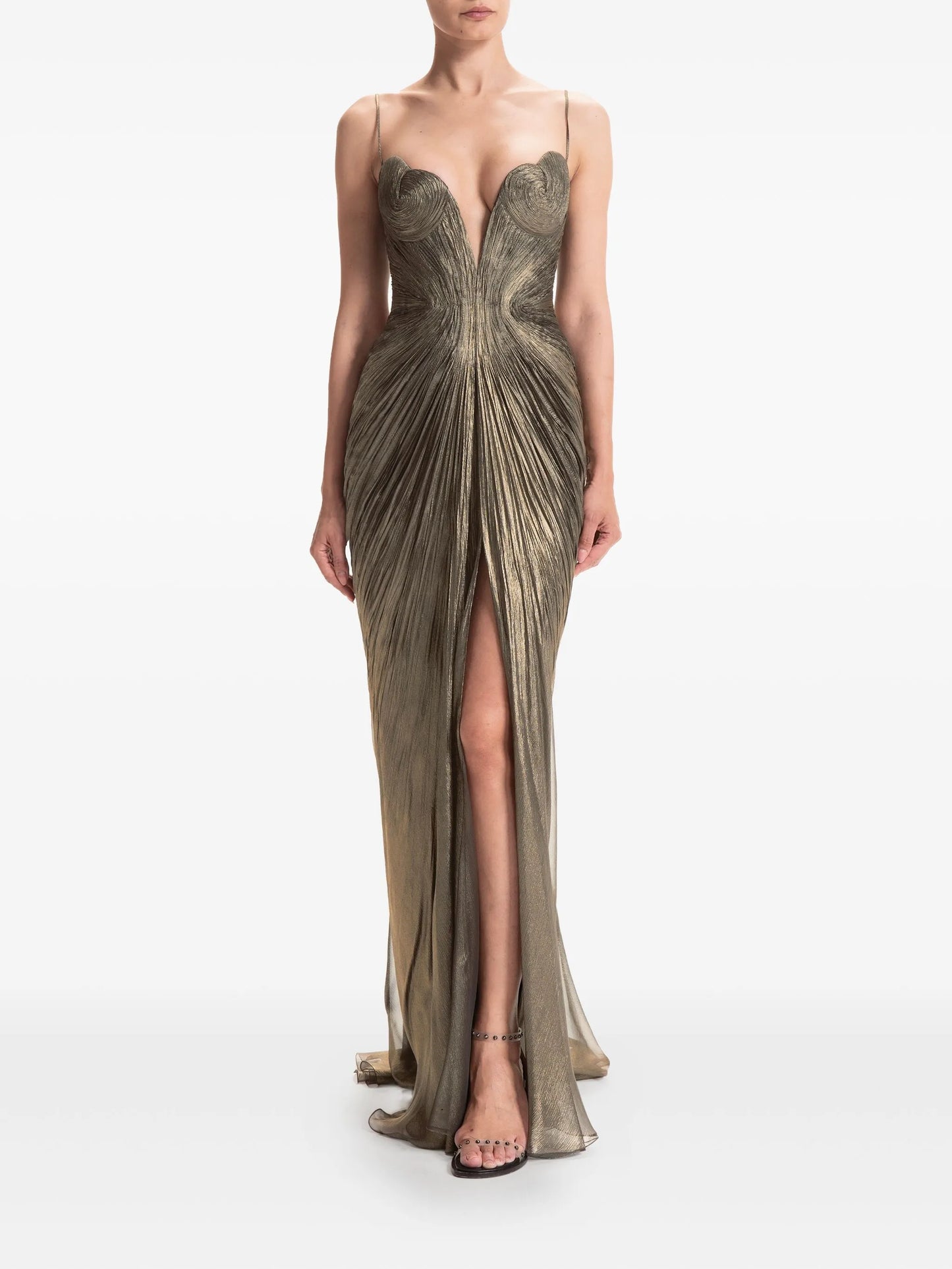 pleated-effect gown