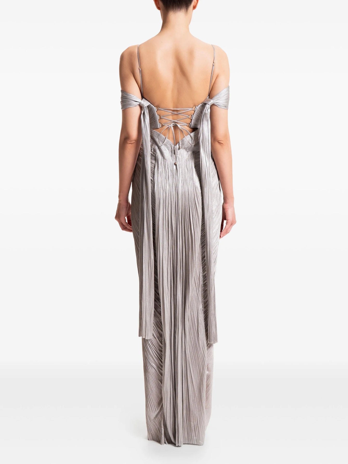 pleated front-slit gown
