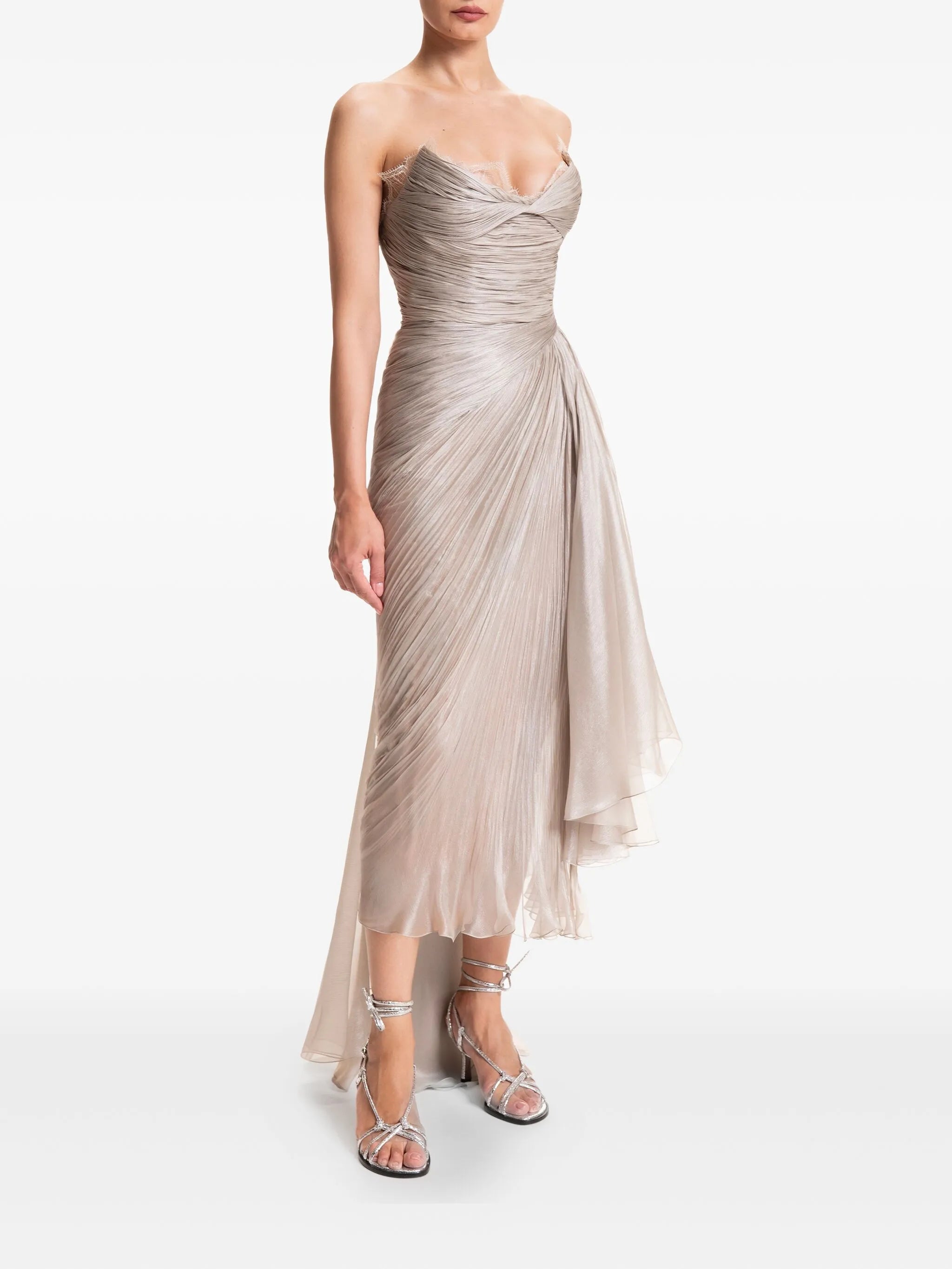 pleated lace-trim gown