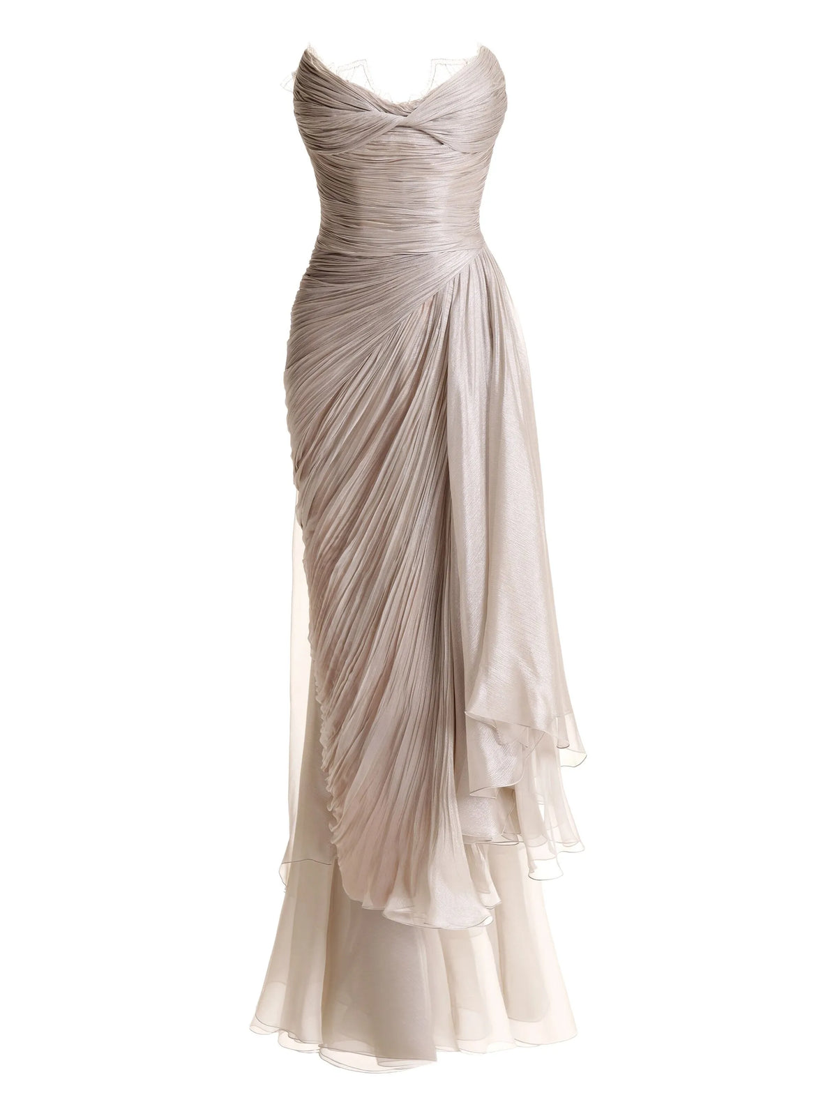 pleated lace-trim gown