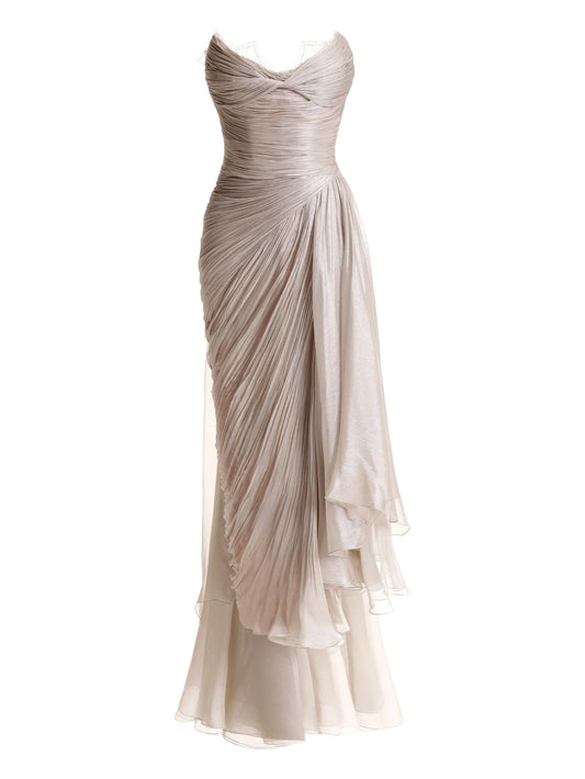 pleated lace-trim gown