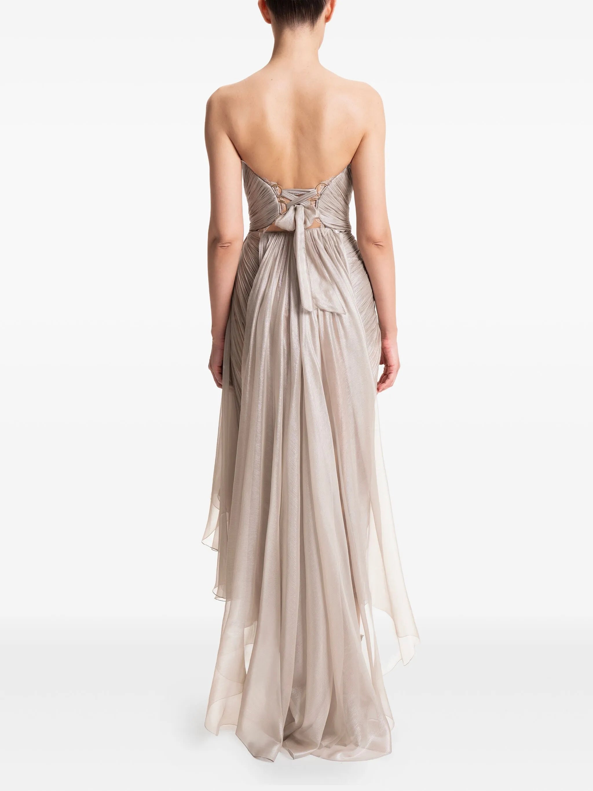 pleated lace-trim gown