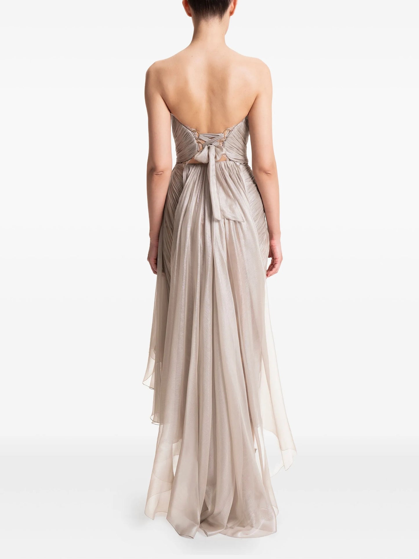 pleated lace-trim gown