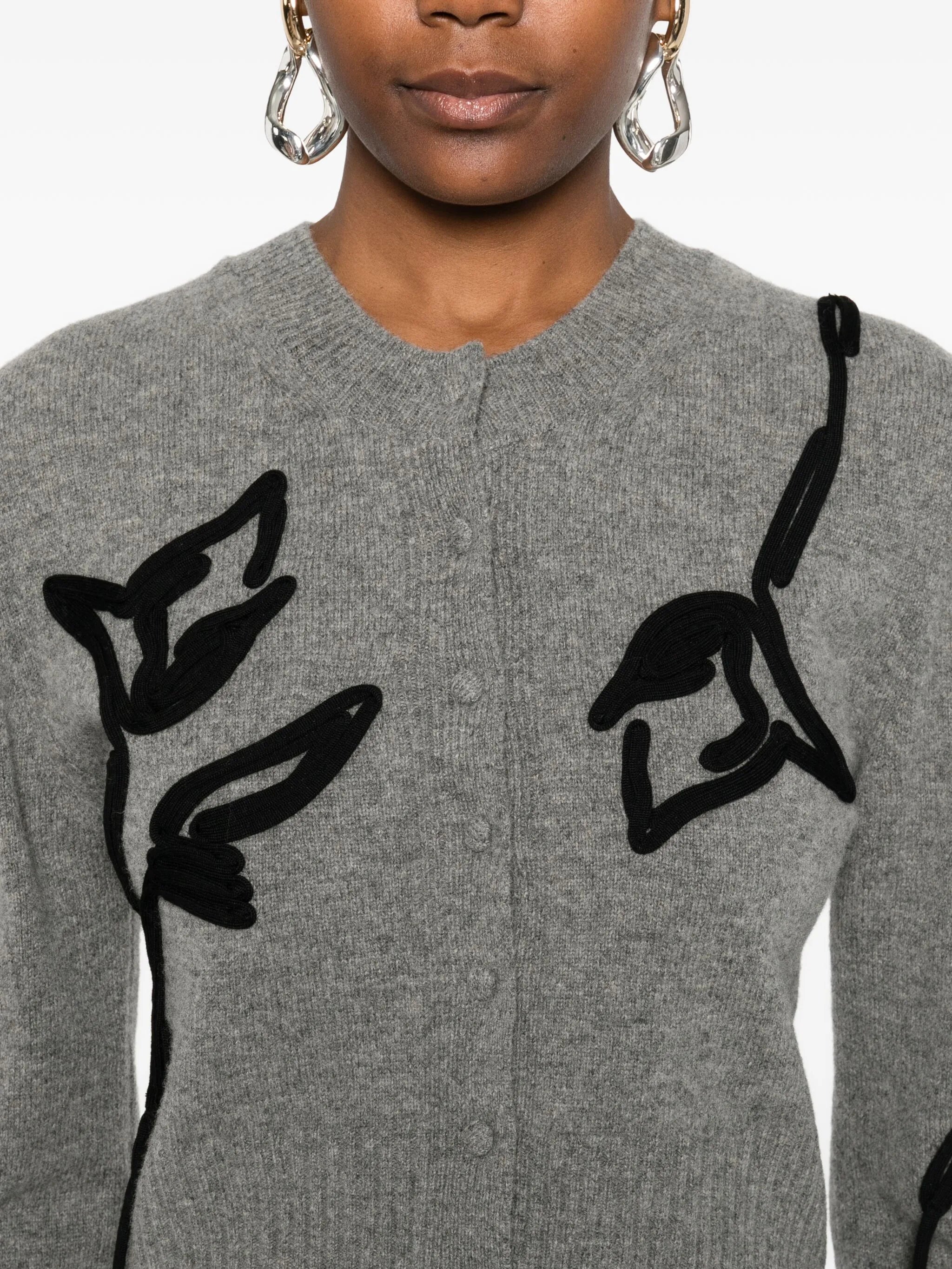 floral-embroidered tie-detail cardigan