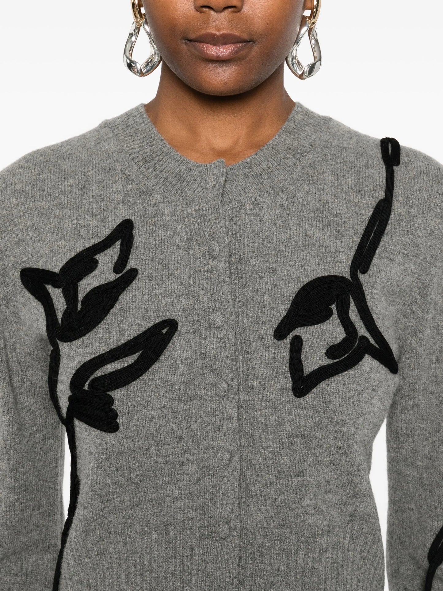 floral-embroidered tie-detail cardigan