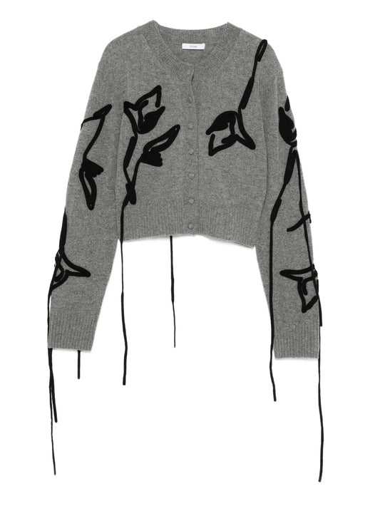 floral-embroidered tie-detail cardigan