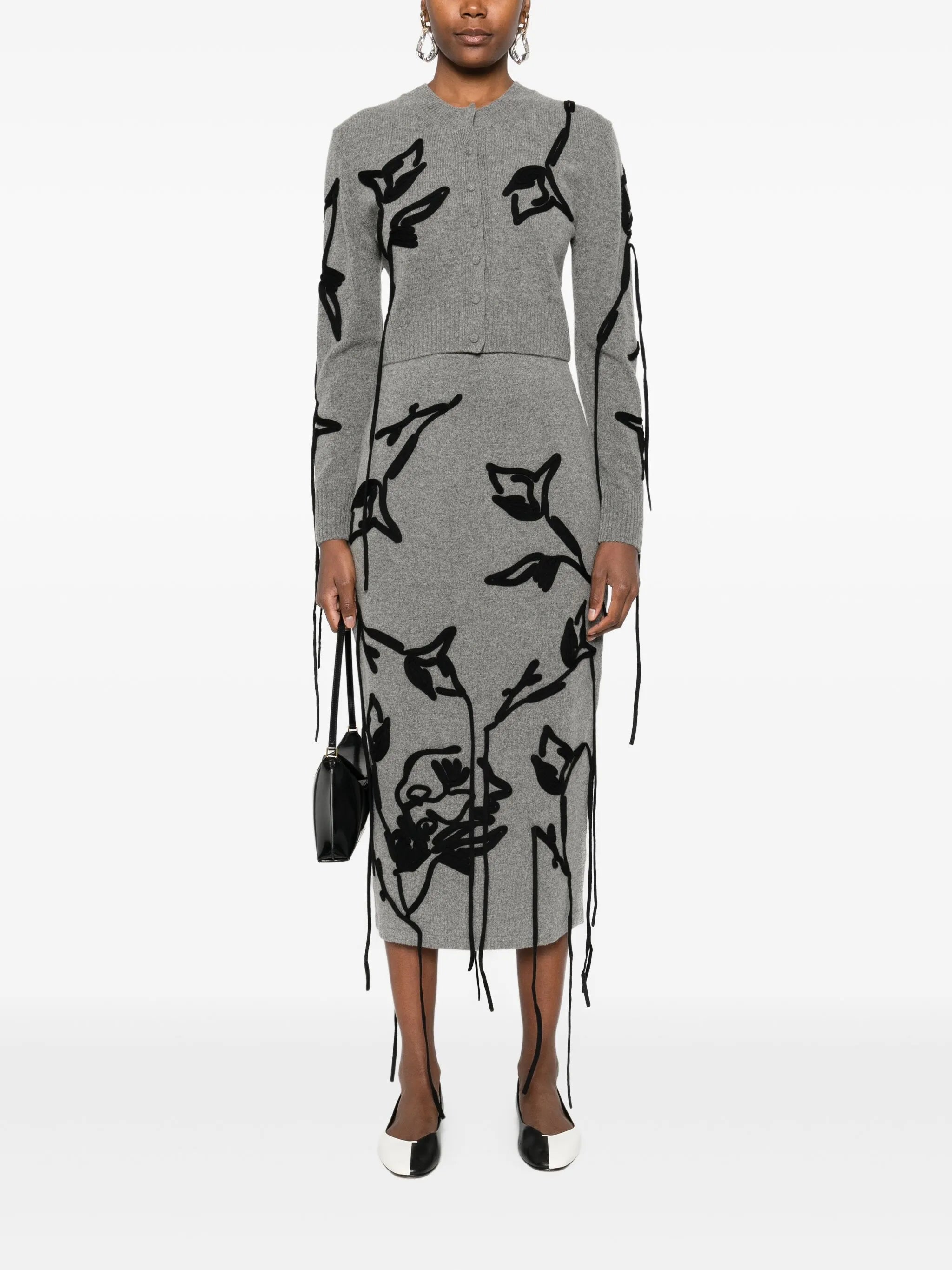 floral-embroidered tie-detail cardigan