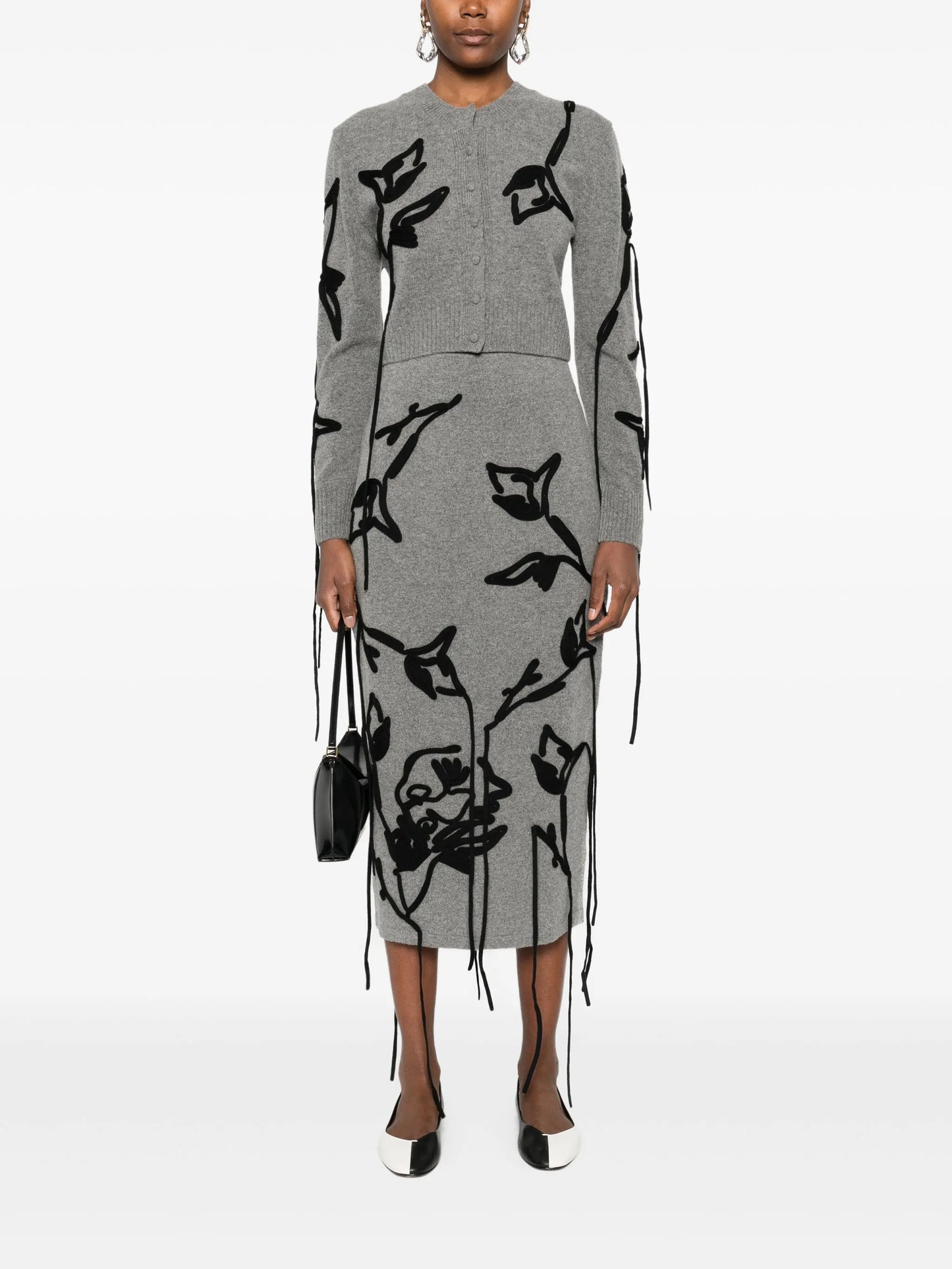 floral-embroidered tie-detail cardigan