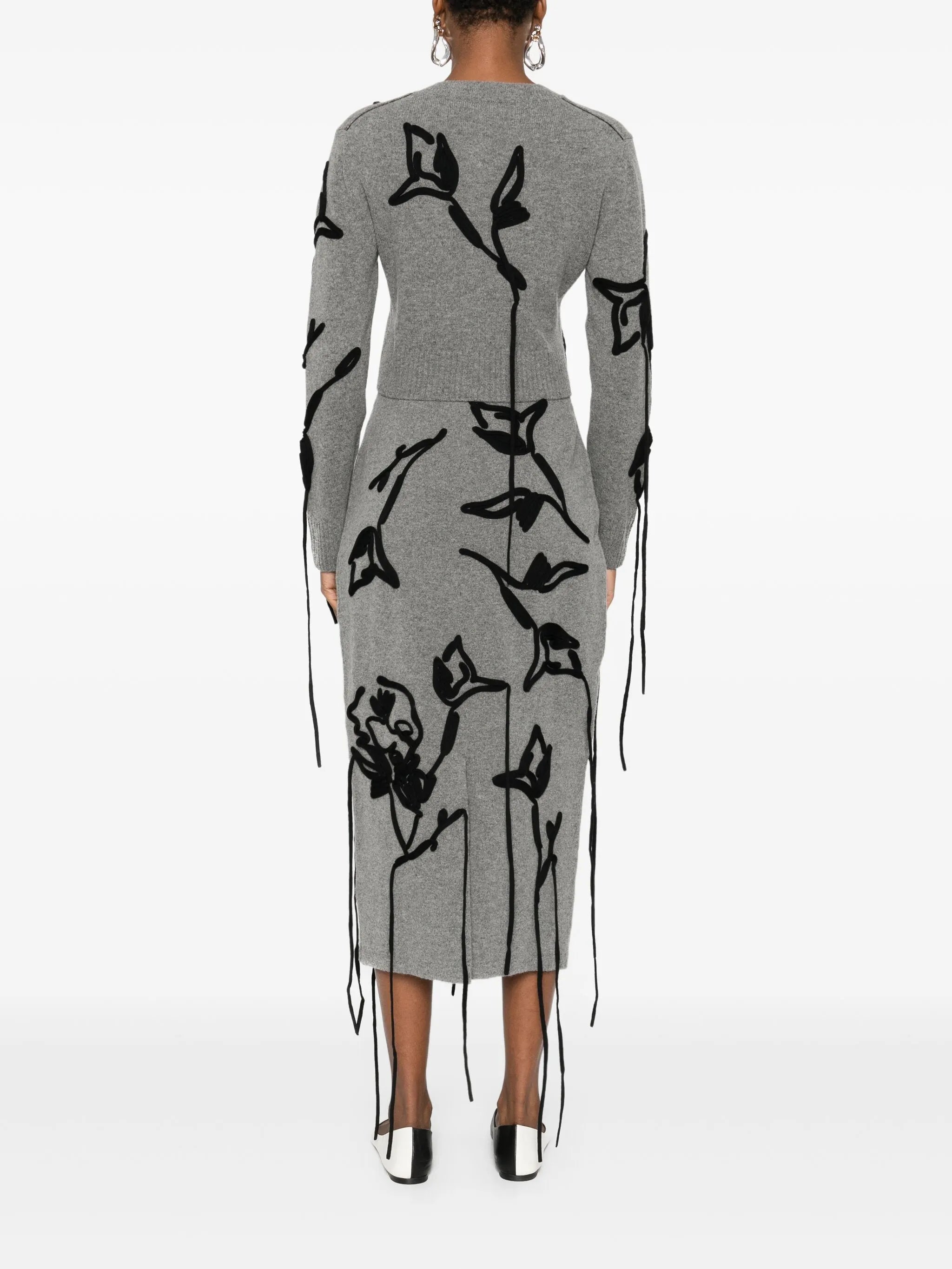 floral-embroidered tie-detail cardigan