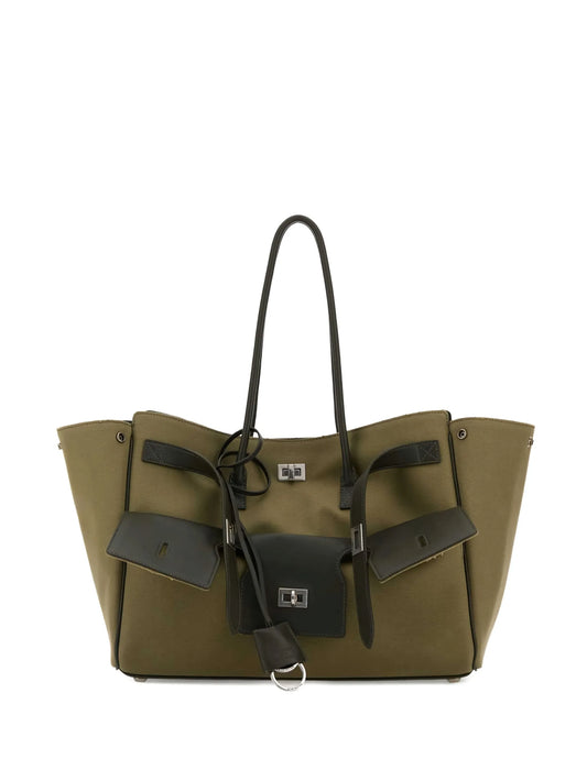 two-tone structured tote bag