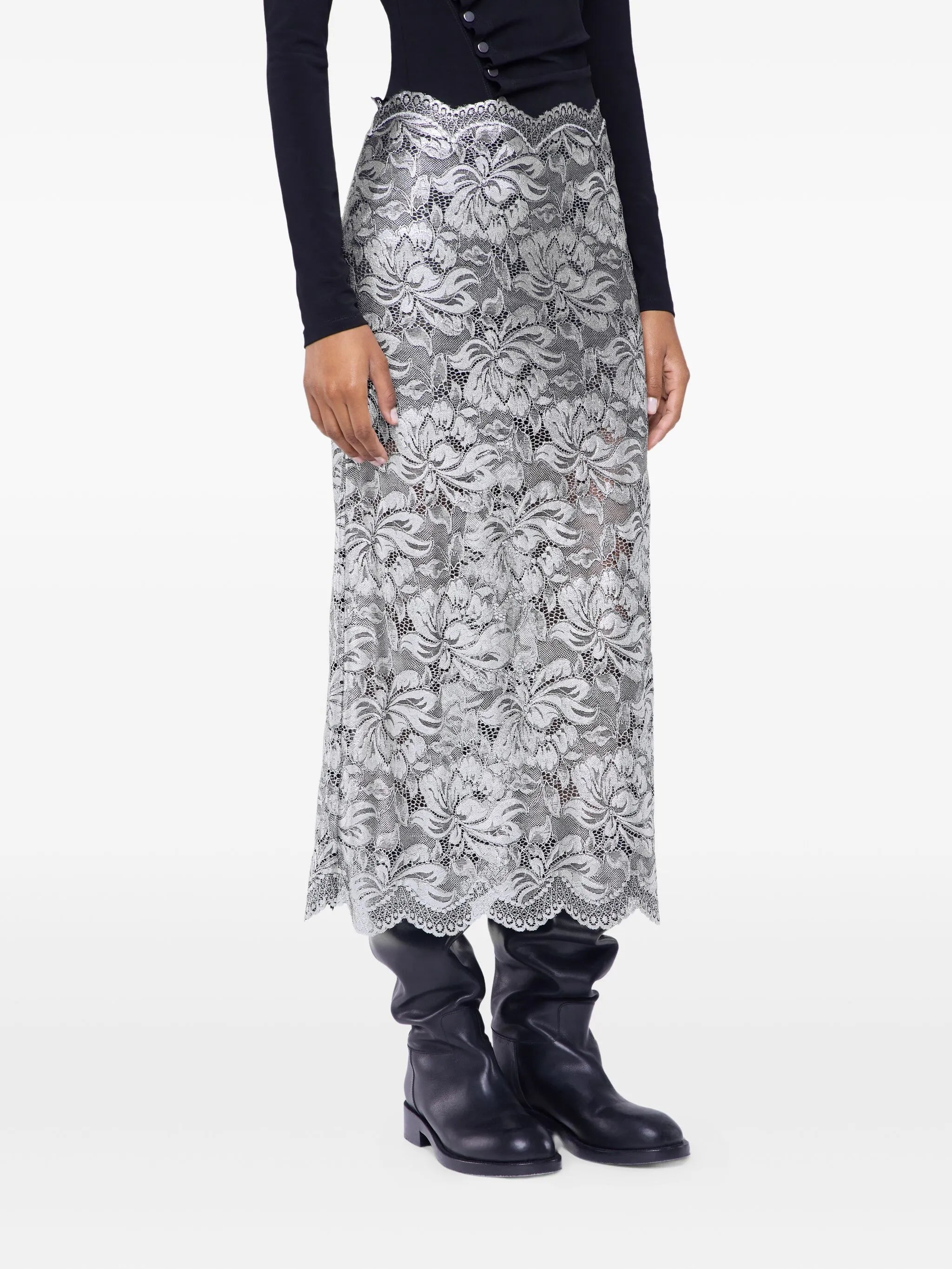 floral-lace midi skirt