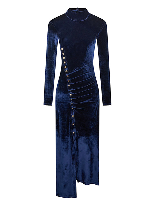 velvet button-detail dress