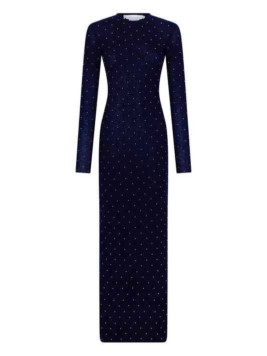beaded long-sleeve gown