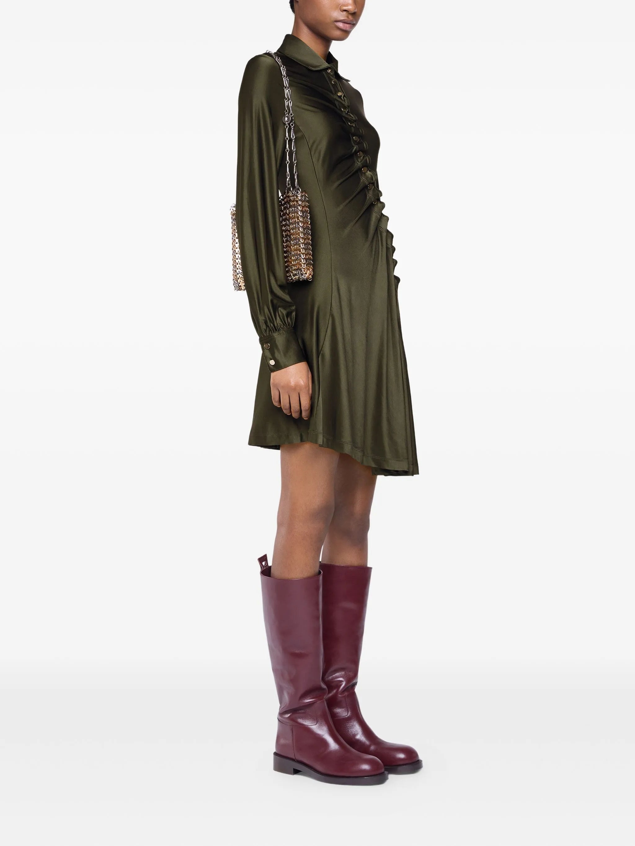 button-embellished draped dress