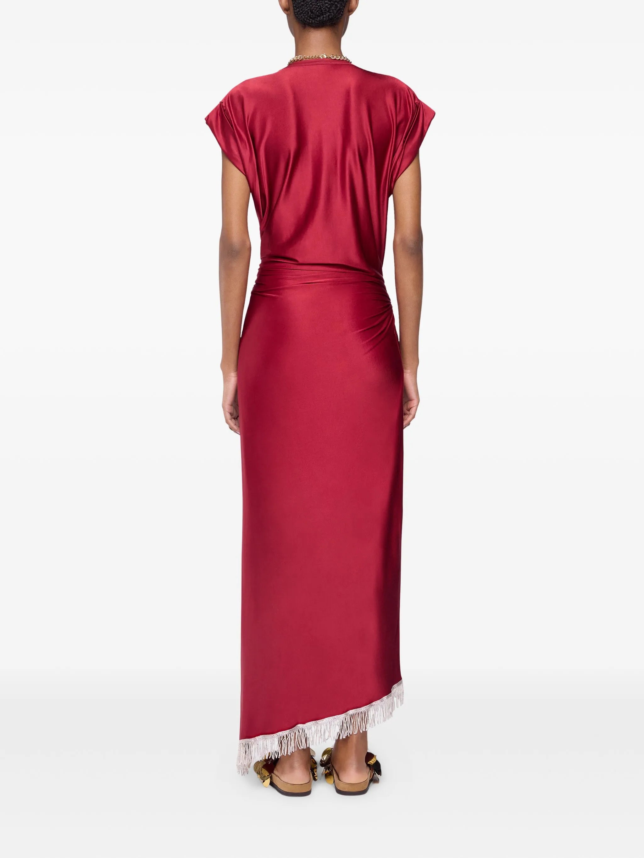 fringe-detailed gathered dress