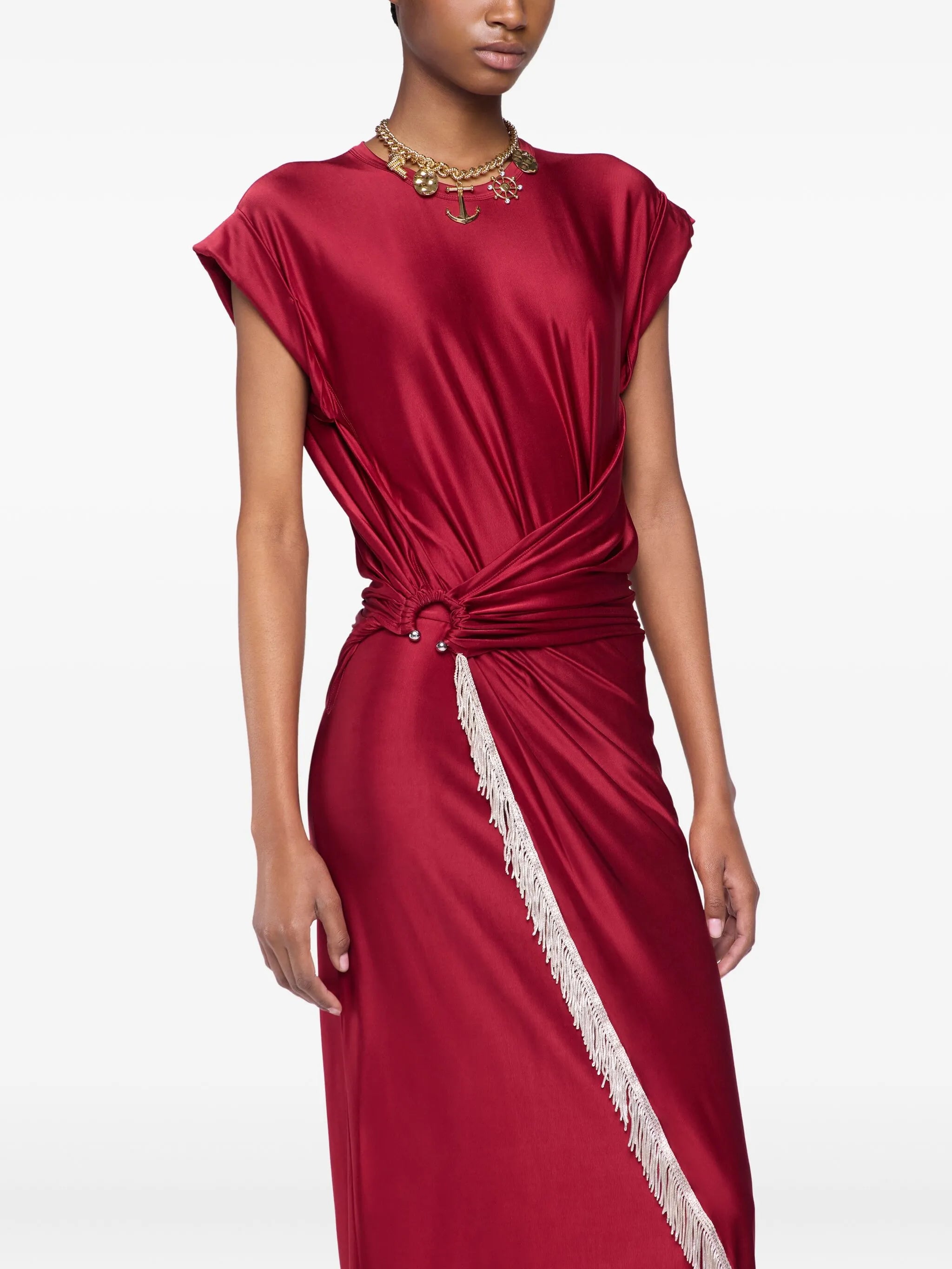 fringe-detailed gathered dress