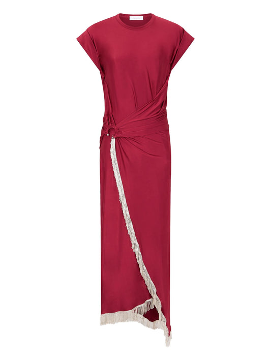 fringe-detailed gathered dress
