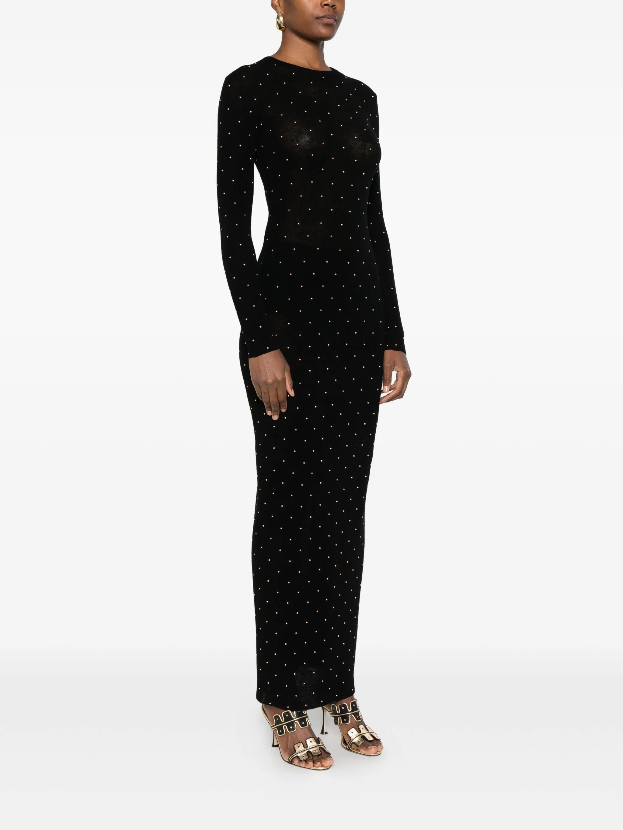 bead-embellished long-sleeve maxi dress