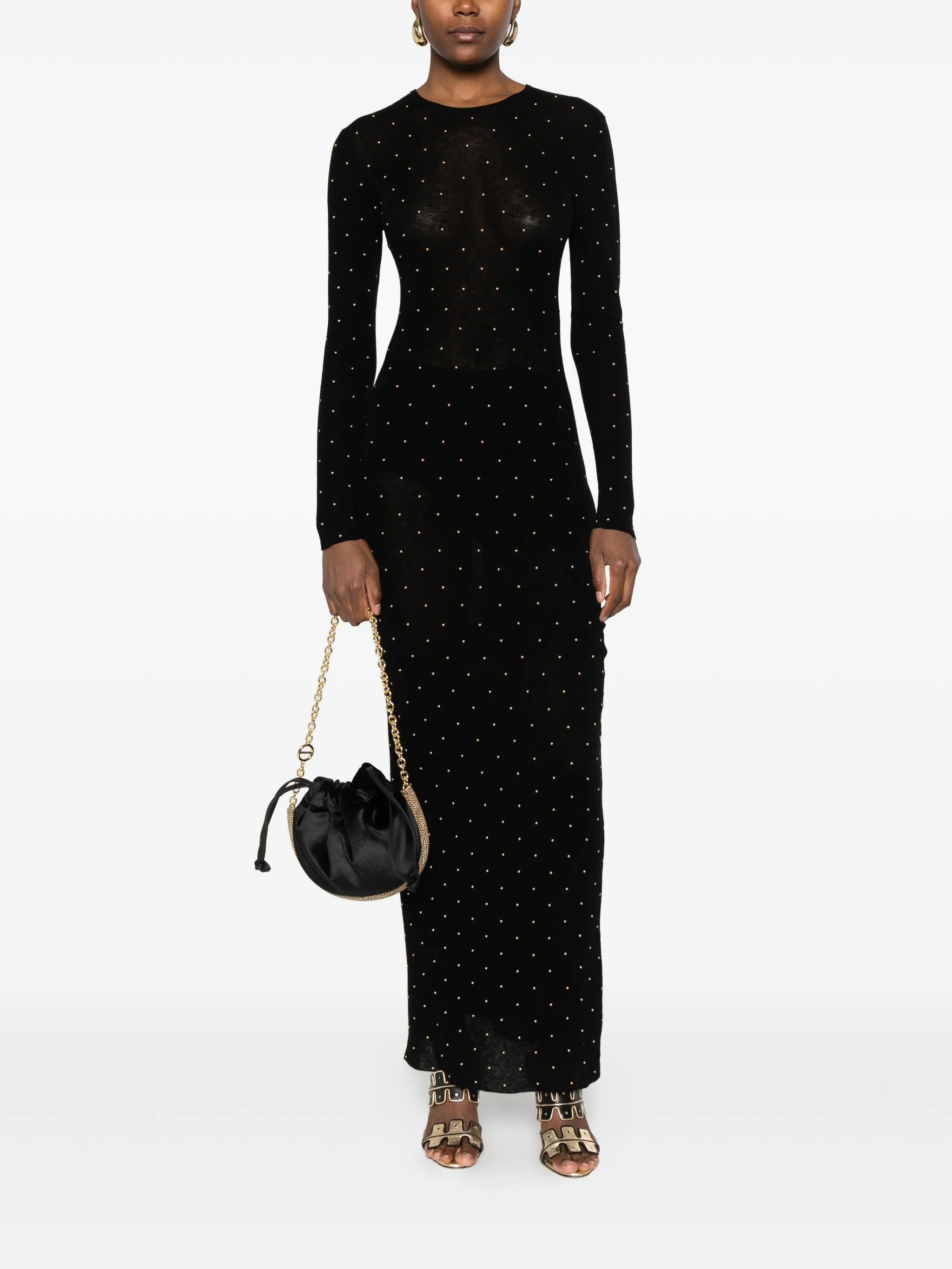 bead-embellished long-sleeve maxi dress