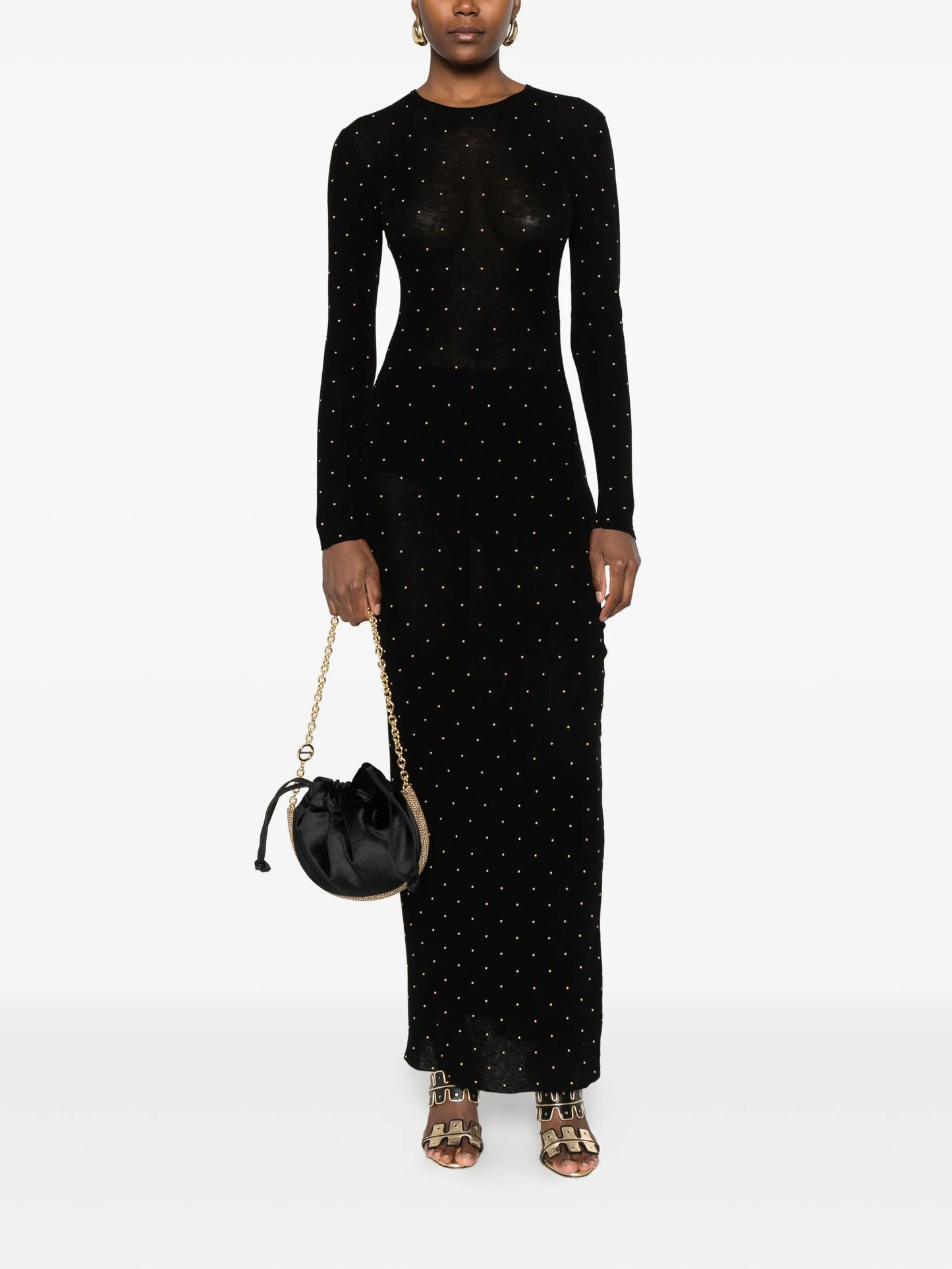 bead-embellished long-sleeve maxi dress