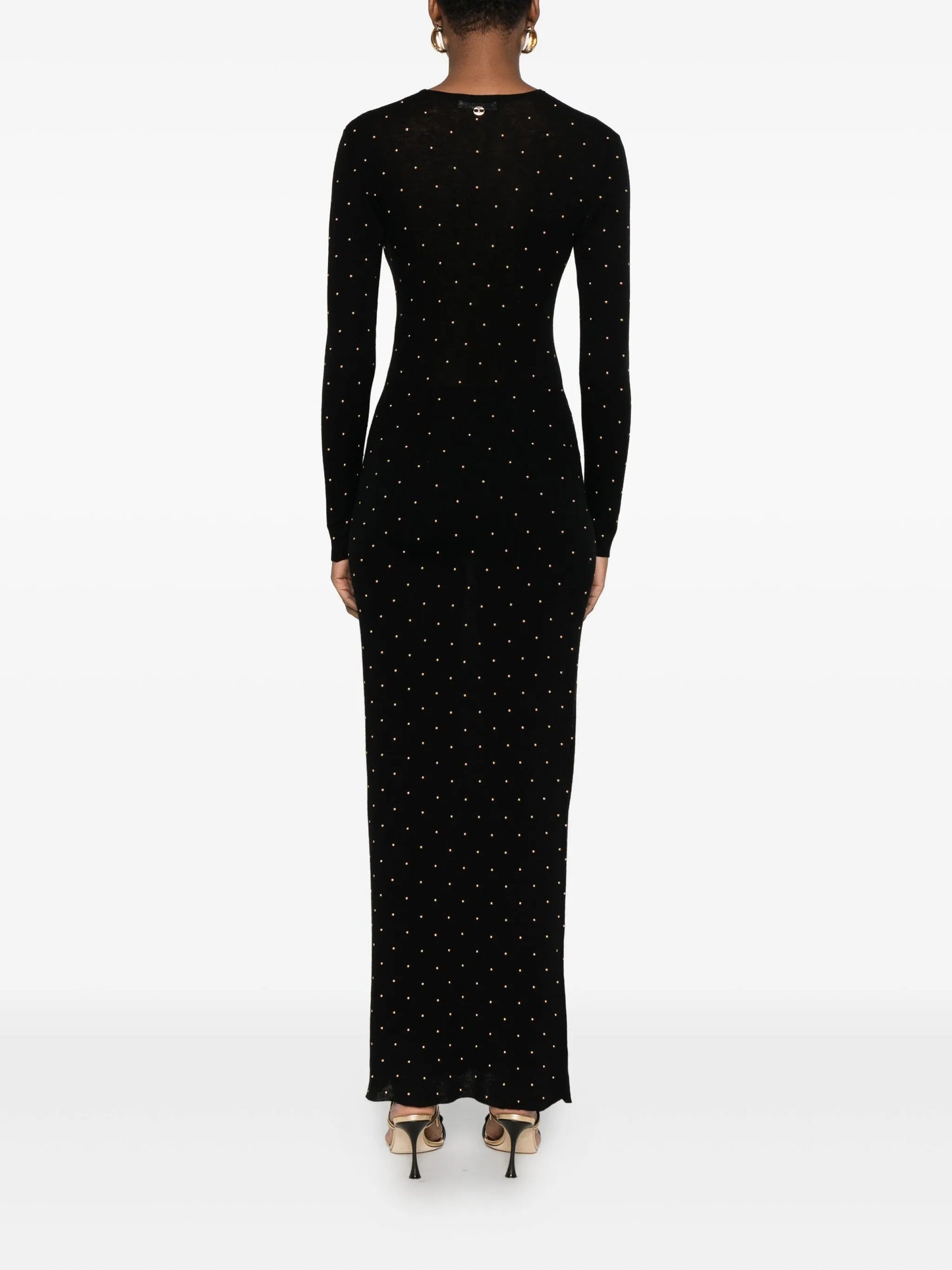 bead-embellished long-sleeve maxi dress